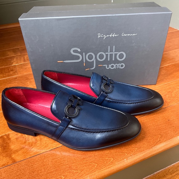 NWB Sigotto Uomo Men's Slip On Blue Leather Dress Shoes Style 3723 - Picture 11 of 11